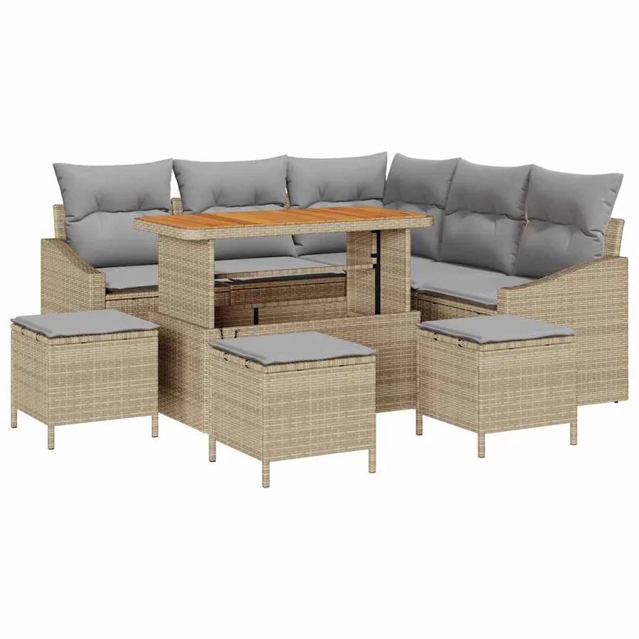 Ensemble de canapé de jardin avec coussin 9 pcs Beige polyrotin - 2