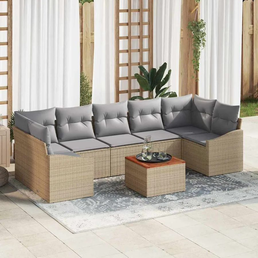 Ensemble de canapé de jardin avec coussin 8 pcs Beige polyrotin