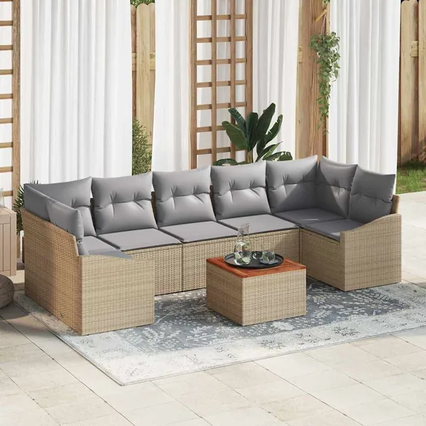 Ensemble de canapé de jardin avec coussin 8 pcs Beige polyrotin
