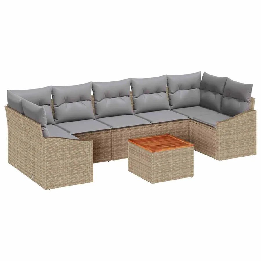 Ensemble de canapé de jardin avec coussin 8 pcs Beige polyrotin - 2