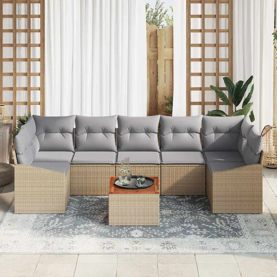 Ensemble de canapé de jardin avec coussin 8 pcs Beige polyrotin - 3