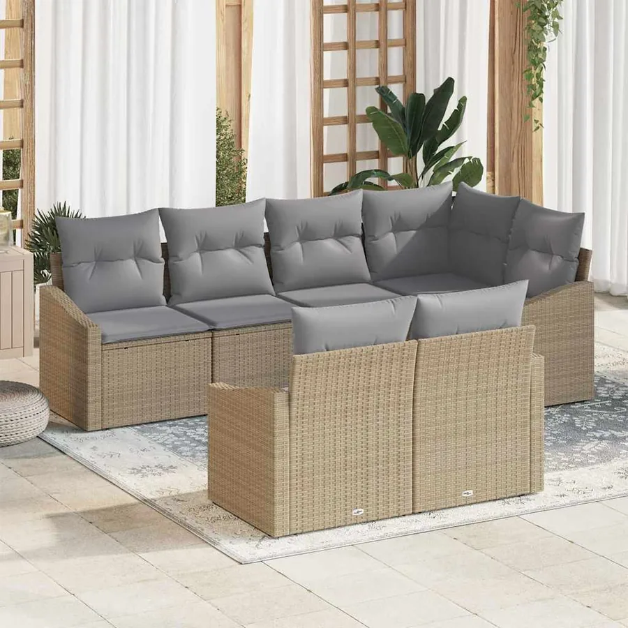 Ensemble de Canapés avec coussin 7 pcs Beige polyrotin