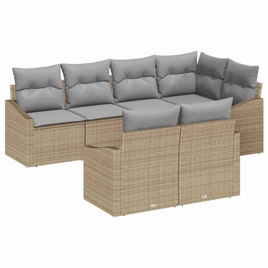 Ensemble de Canapés avec coussin 7 pcs Beige polyrotin - 2