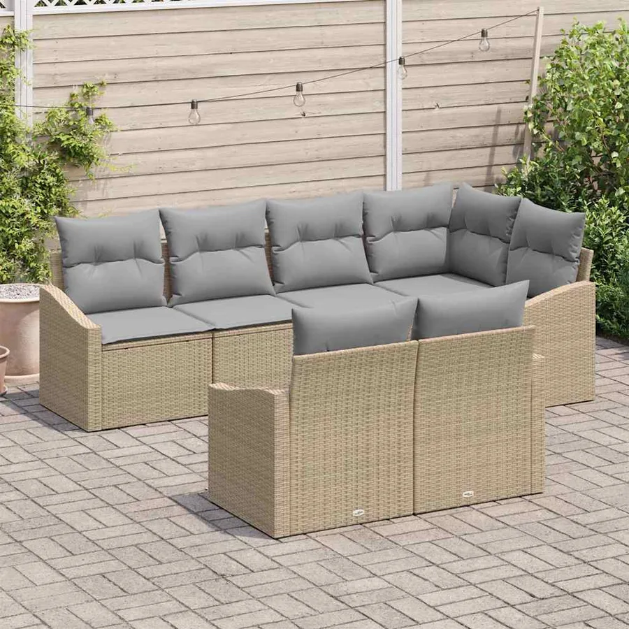Ensemble de Canapés avec coussin 7 pcs Beige polyrotin - 3