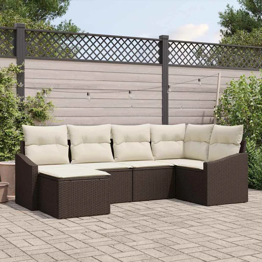 Ensemble de Canapés avec coussin 6 pcs Marron polyrotin