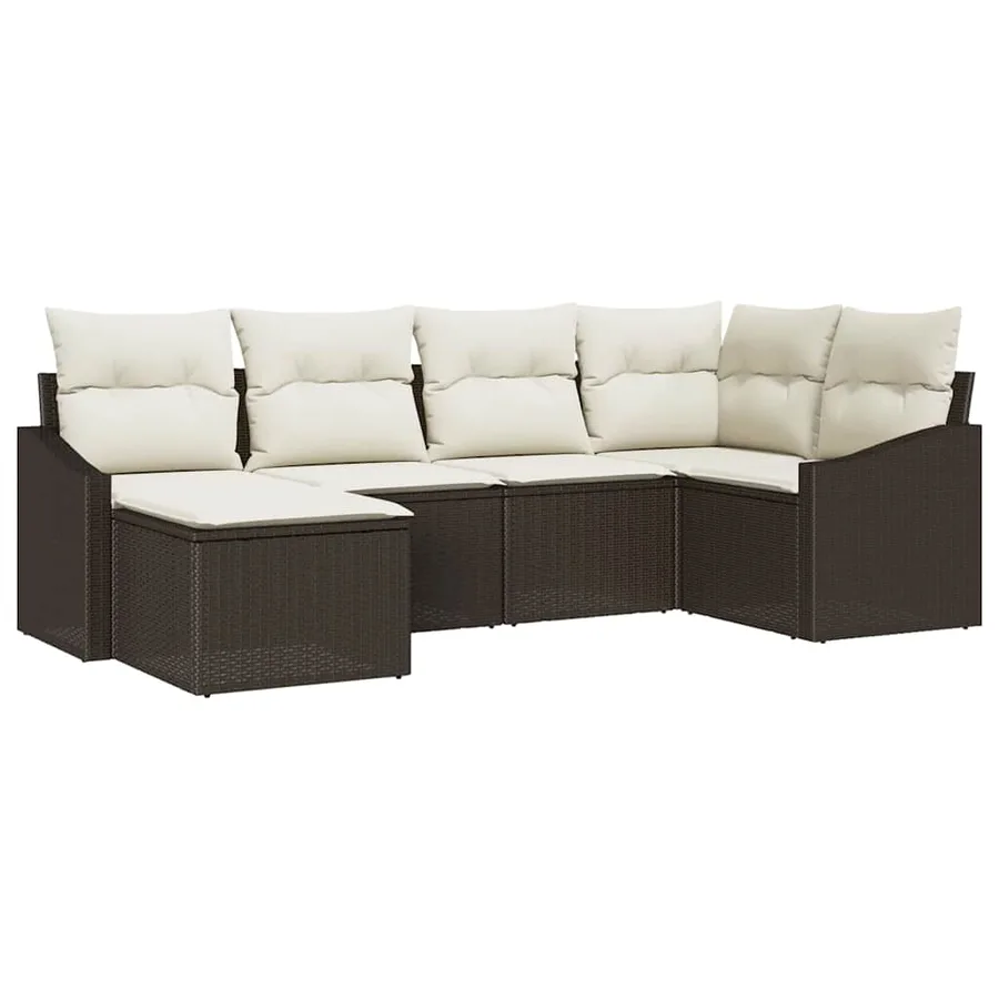 Ensemble de Canapés avec coussin 6 pcs Marron polyrotin - 2