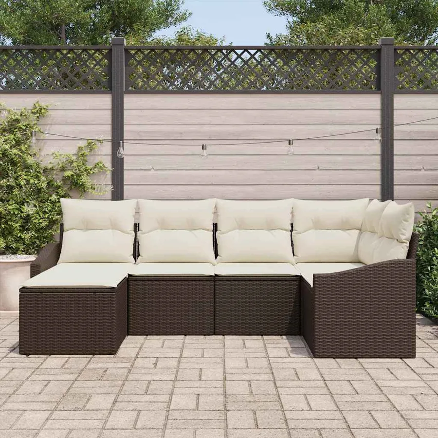 Ensemble de Canapés avec coussin 6 pcs Marron polyrotin - 3