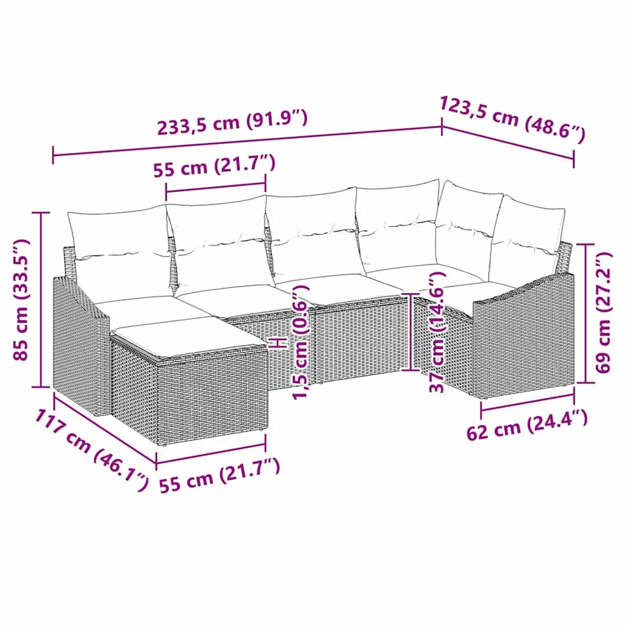 Ensemble de Canapés avec coussin 6 pcs Marron polyrotin - 9