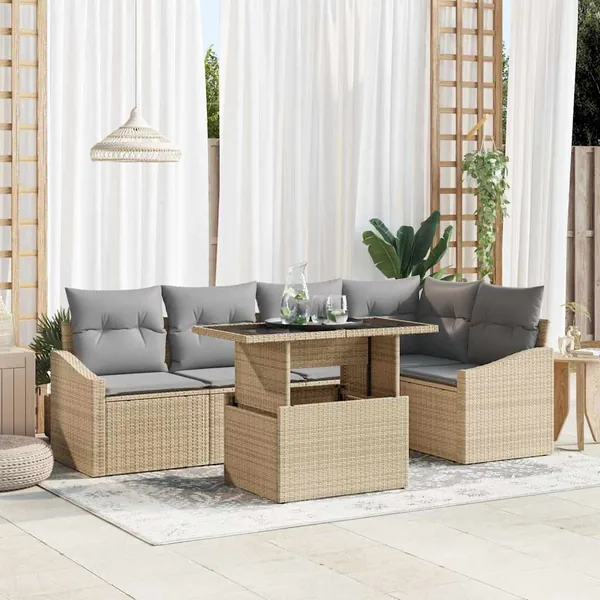 Ensemble de canapé de jardin 6 pcs beige et gris clair
