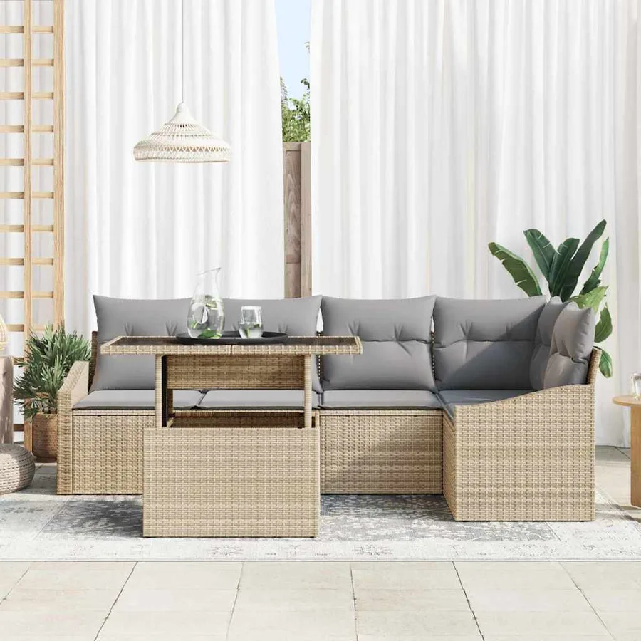 Ensemble de canapé de jardin 6 pcs beige et gris clair - 3