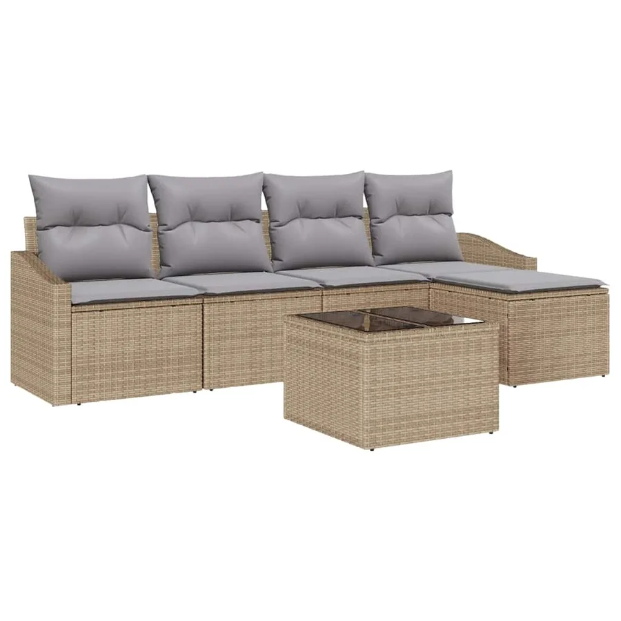 Ensemble de Canapés avec coussin 6 pcs Beige polyrotin - 2