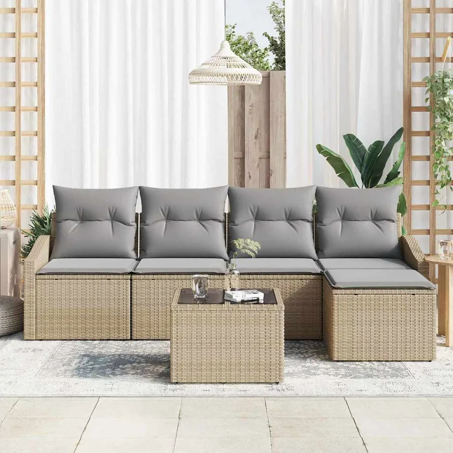Ensemble de Canapés avec coussin 6 pcs Beige polyrotin - 3