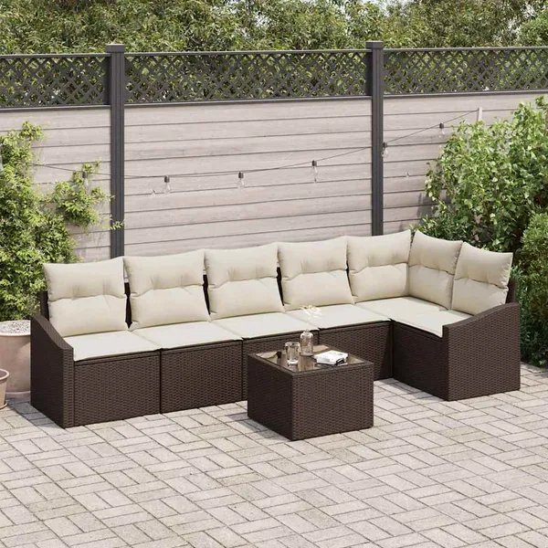 Ensemble de Canapés avec coussin 7 pcs Marron polyrotin