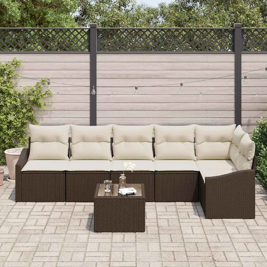 Ensemble de Canapés avec coussin 7 pcs Marron polyrotin - 3