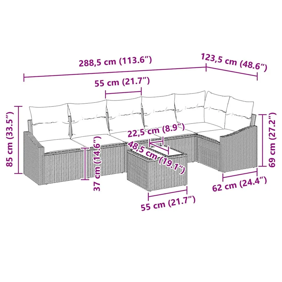 Ensemble de Canapés avec coussin 7 pcs Marron polyrotin - 9