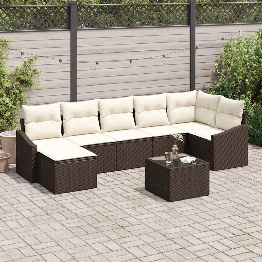 Ensemble de Canapés avec coussin 8 pcs Marron polyrotin