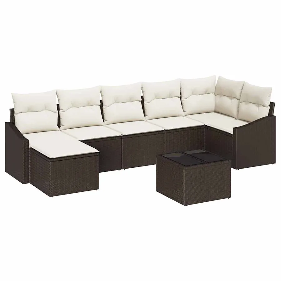 Ensemble de Canapés avec coussin 8 pcs Marron polyrotin - 2