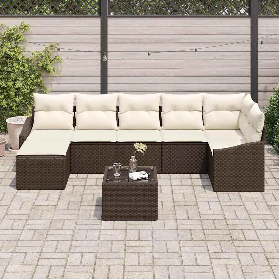 Ensemble de Canapés avec coussin 8 pcs Marron polyrotin - 3