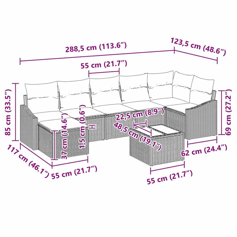 Ensemble de Canapés avec coussin 8 pcs Marron polyrotin - 8