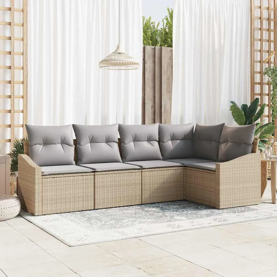 Ensemble de Canapés avec coussin 5 pcs Beige polyrotin