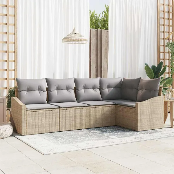 Ensemble de Canapés avec coussin 5 pcs Beige polyrotin