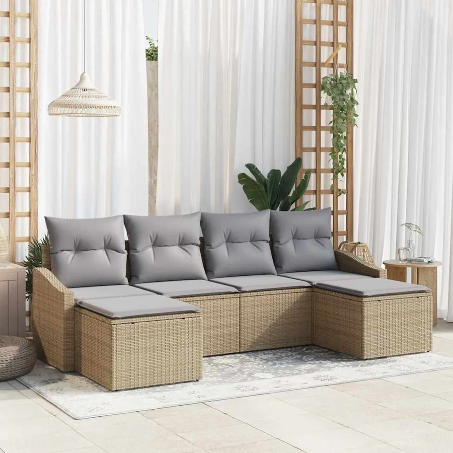 Ensemble de Canapés avec coussin 6 pcs Beige polyrotin