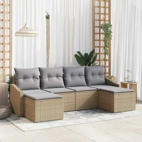 Ensemble de Canapés avec coussin 6 pcs Beige polyrotin
