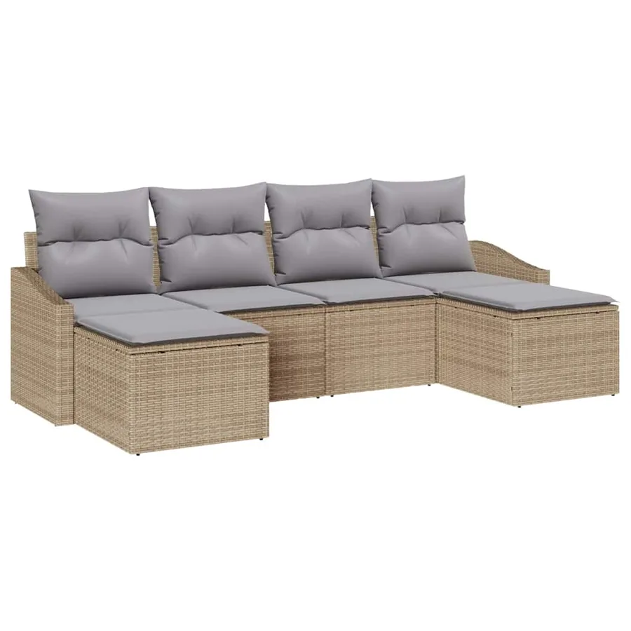 Ensemble de Canapés avec coussin 6 pcs Beige polyrotin - 2