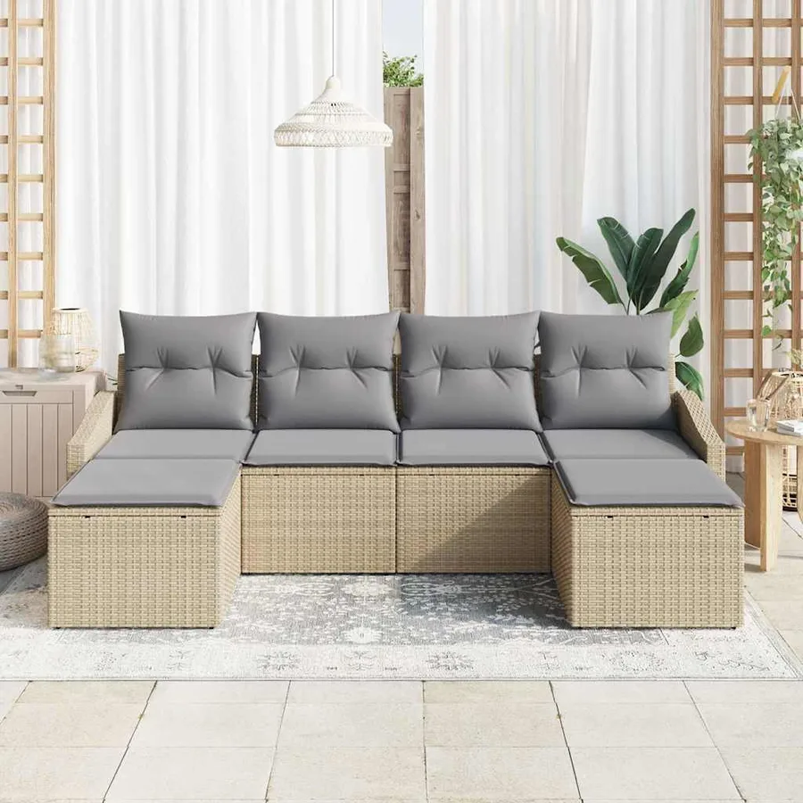 Ensemble de Canapés avec coussin 6 pcs Beige polyrotin - 3