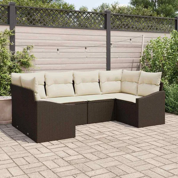 Ensemble de Canapés avec coussin 6 pcs Marron polyrotin