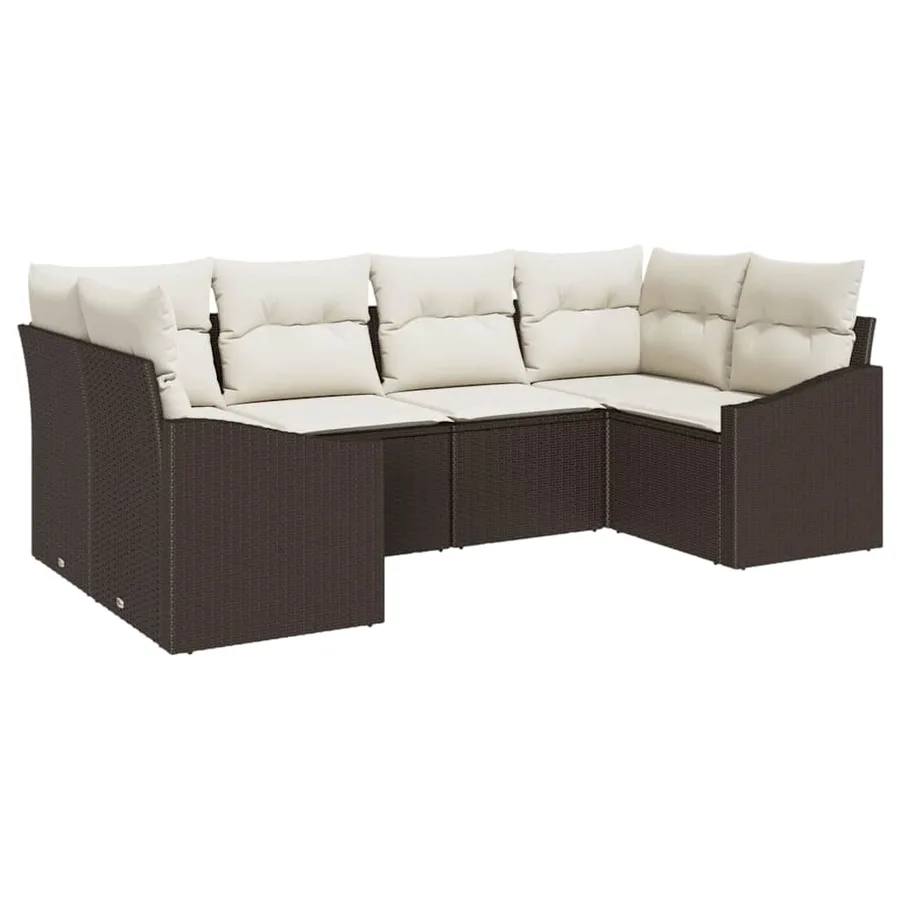 Ensemble de Canapés avec coussin 6 pcs Marron polyrotin - 2