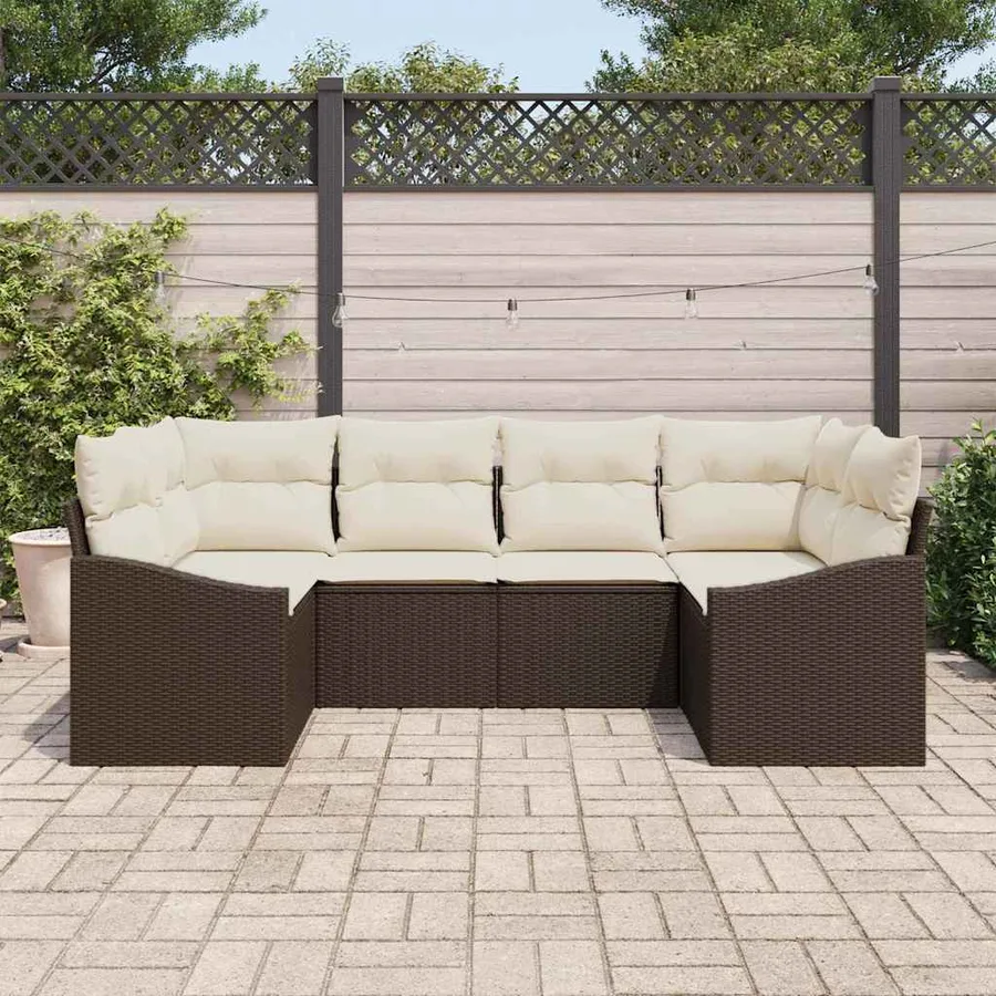 Ensemble de Canapés avec coussin 6 pcs Marron polyrotin - 3