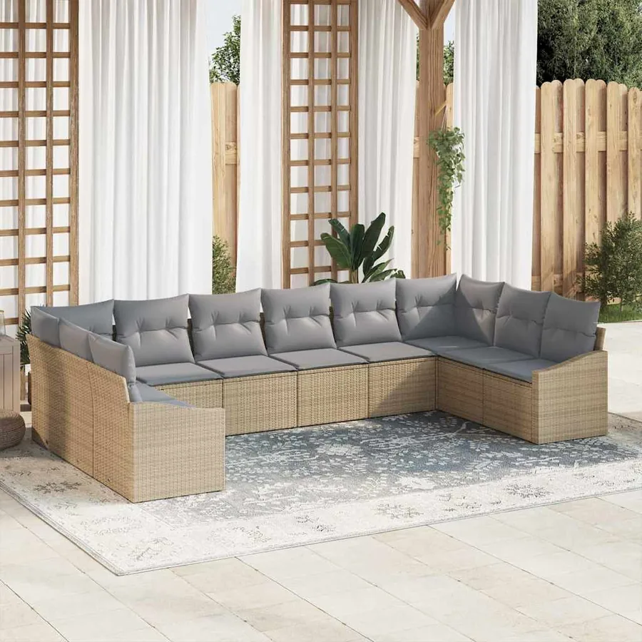Ensemble de Canapés avec coussin 10 pcs Beige polyrotin