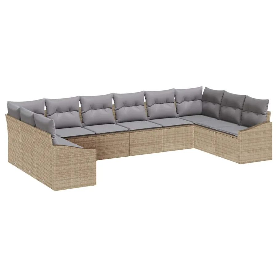Ensemble de Canapés avec coussin 10 pcs Beige polyrotin - 2