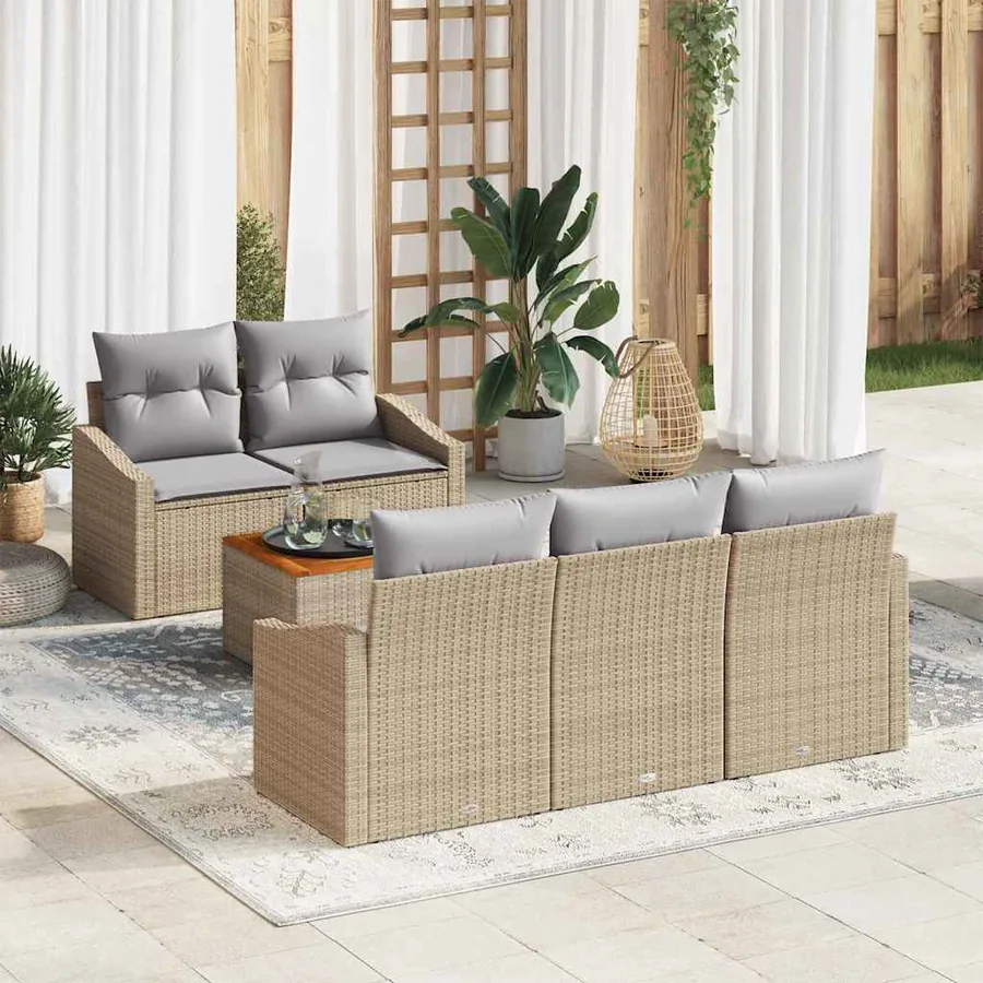 Ensemble de canapé de jardin avec coussin 6 pcs Beige polyrotin