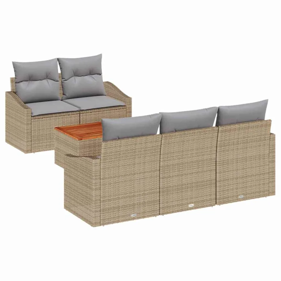 Ensemble de canapé de jardin avec coussin 6 pcs Beige polyrotin - 2