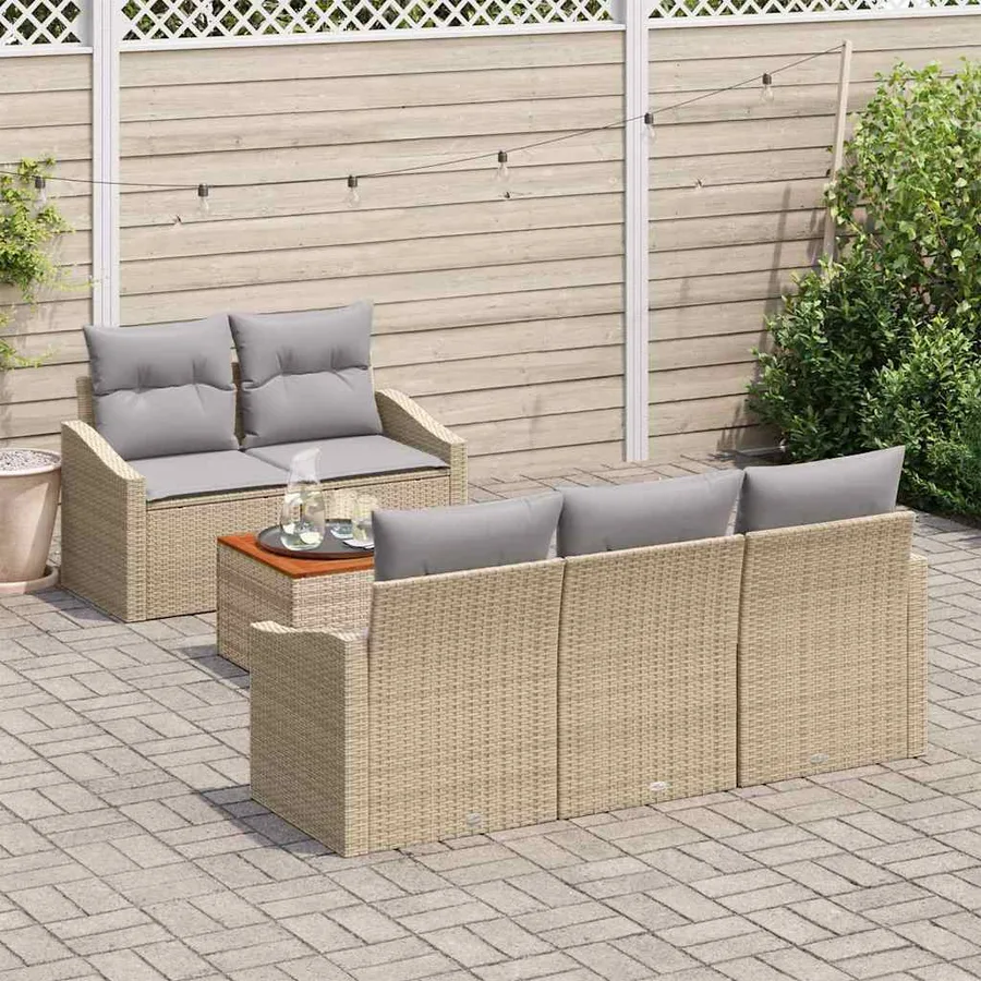 Ensemble de canapé de jardin avec coussin 6 pcs Beige polyrotin - 3