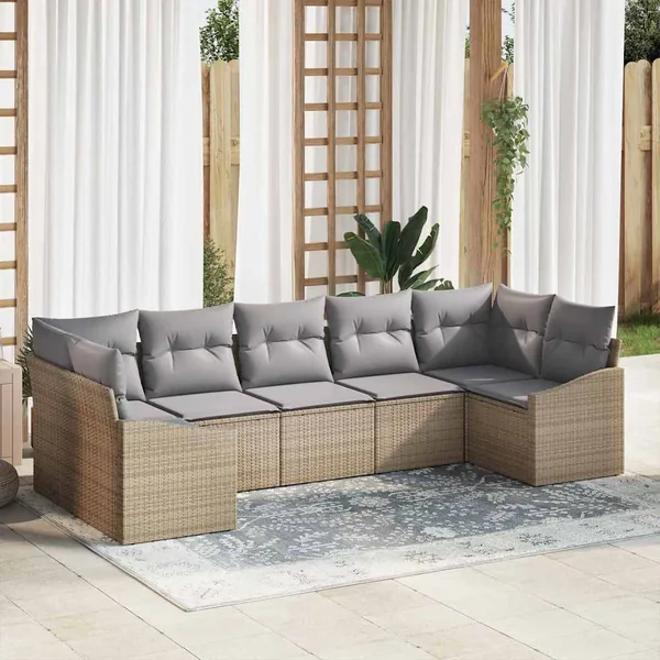 Ensemble de Canapés avec coussin 7 pcs Beige polyrotin