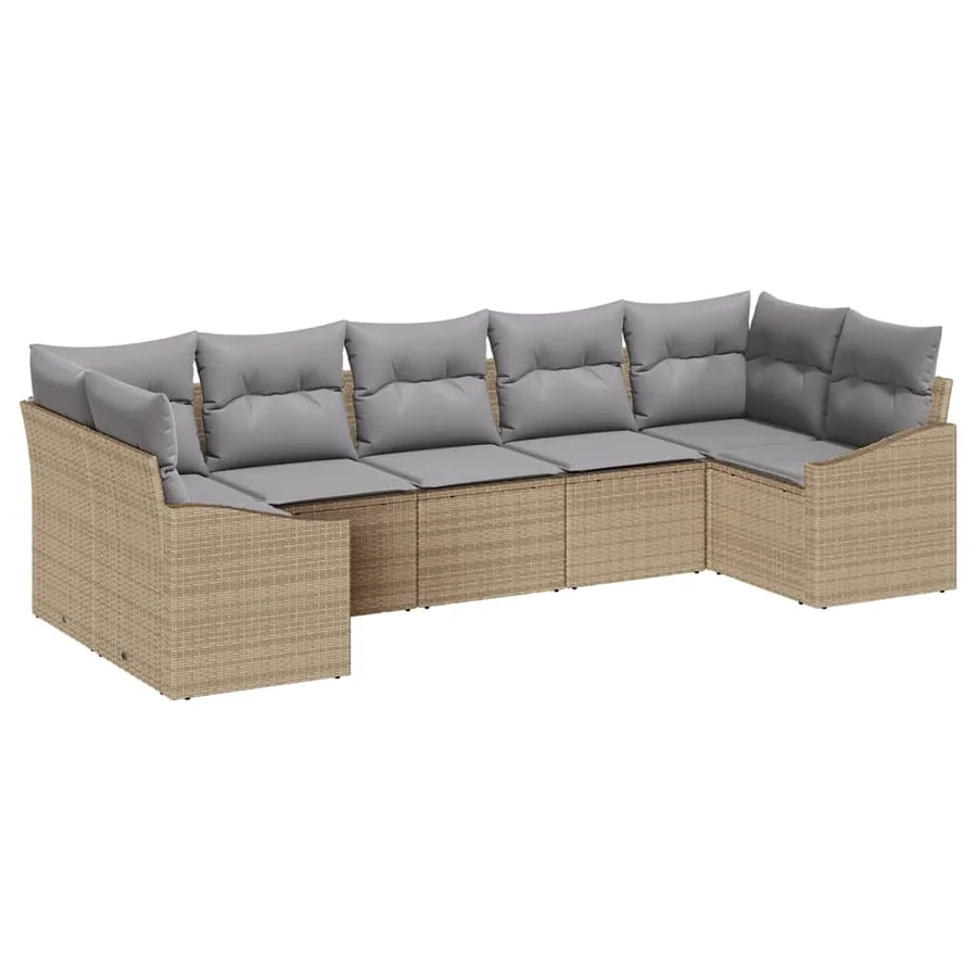 Ensemble de Canapés avec coussin 7 pcs Beige polyrotin - 2