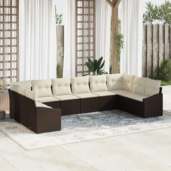 Ensemble de Canapés avec coussin 10 pcs Marron polyrotin