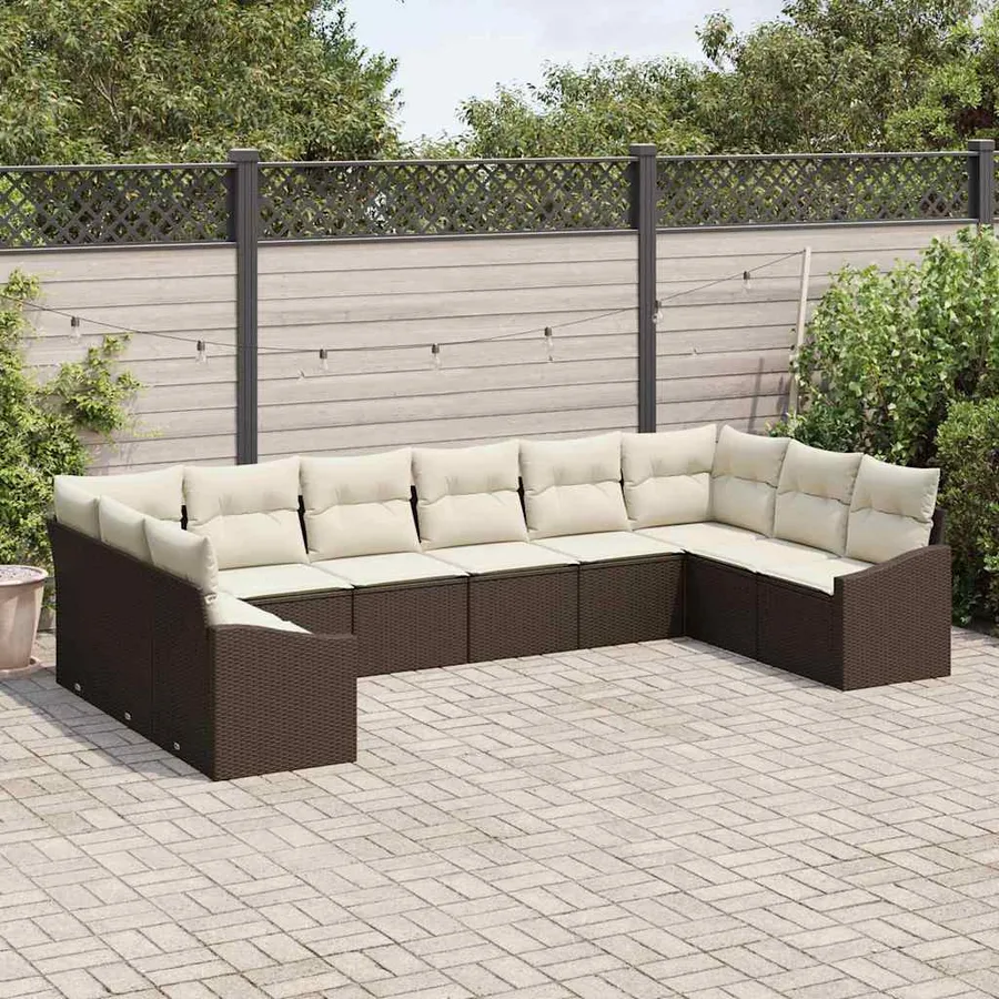 Ensemble de Canapés avec coussin 10 pcs Marron polyrotin - 3