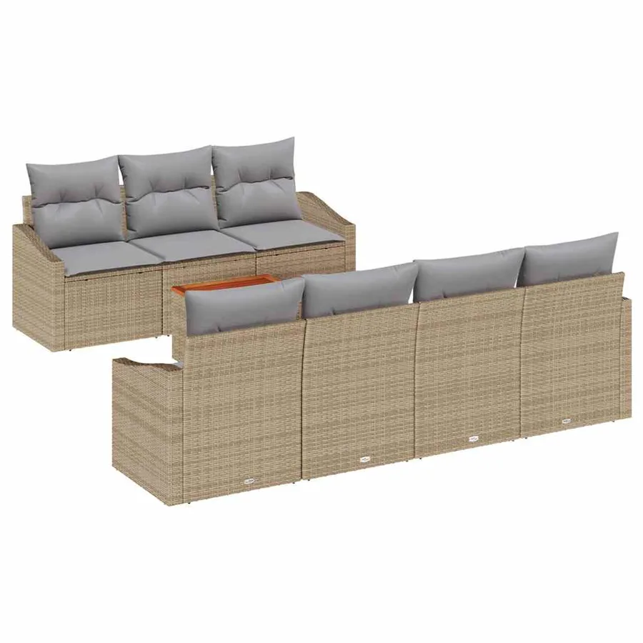 Ensemble de canapé de jardin avec coussin 8 pcs Beige polyrotin - 2