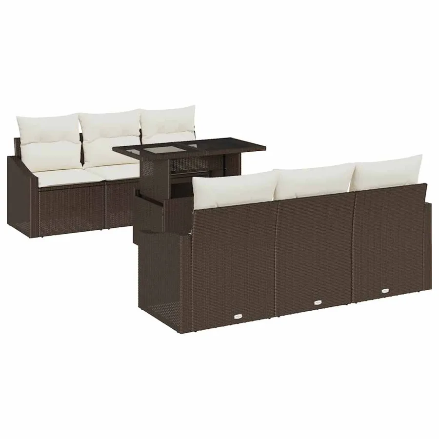 Ensemble de canapé de jardin 7 pcs Marron et Crème polyrotin - 2