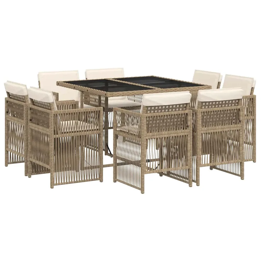 Ensemble à manger de jardin et coussins 9 pcs beige Poly rotin - 2