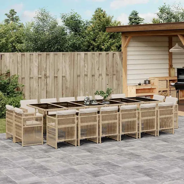 Ensemble à manger de jardin et coussins 17 pcs beige