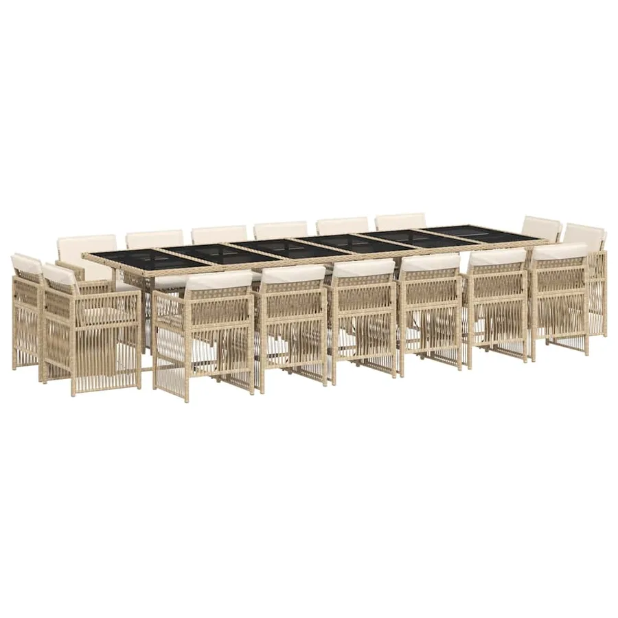 Ensemble à manger de jardin et coussins 17 pcs beige - 2