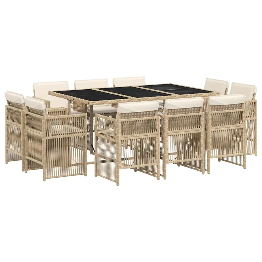 Ensemble à manger de jardin et coussins 11 pcs beige poly rotin - 2