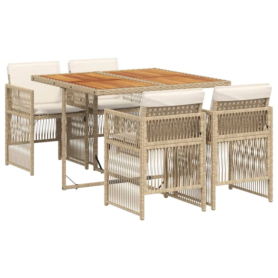 Ensemble à manger de jardin avec coussins 5pcs Beige poly rotin - 2