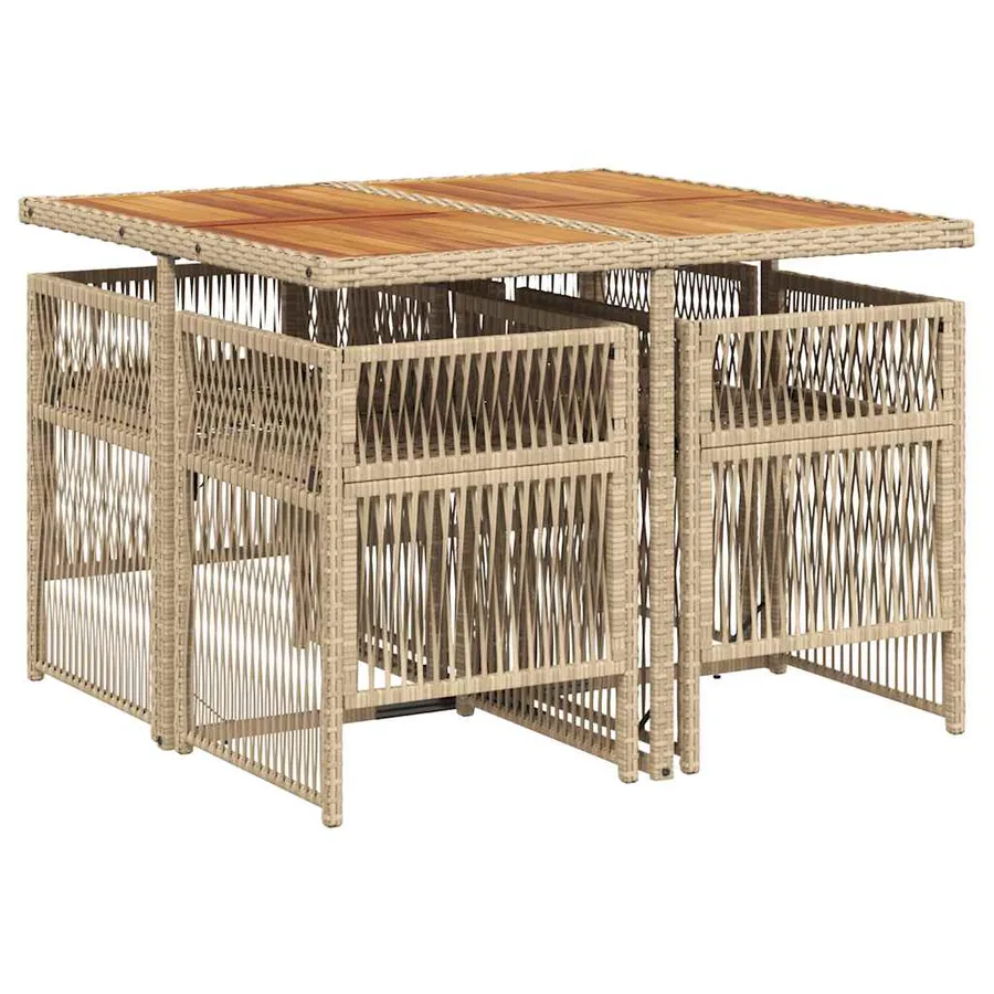 Ensemble à manger de jardin avec coussins 5pcs Beige poly rotin - 3