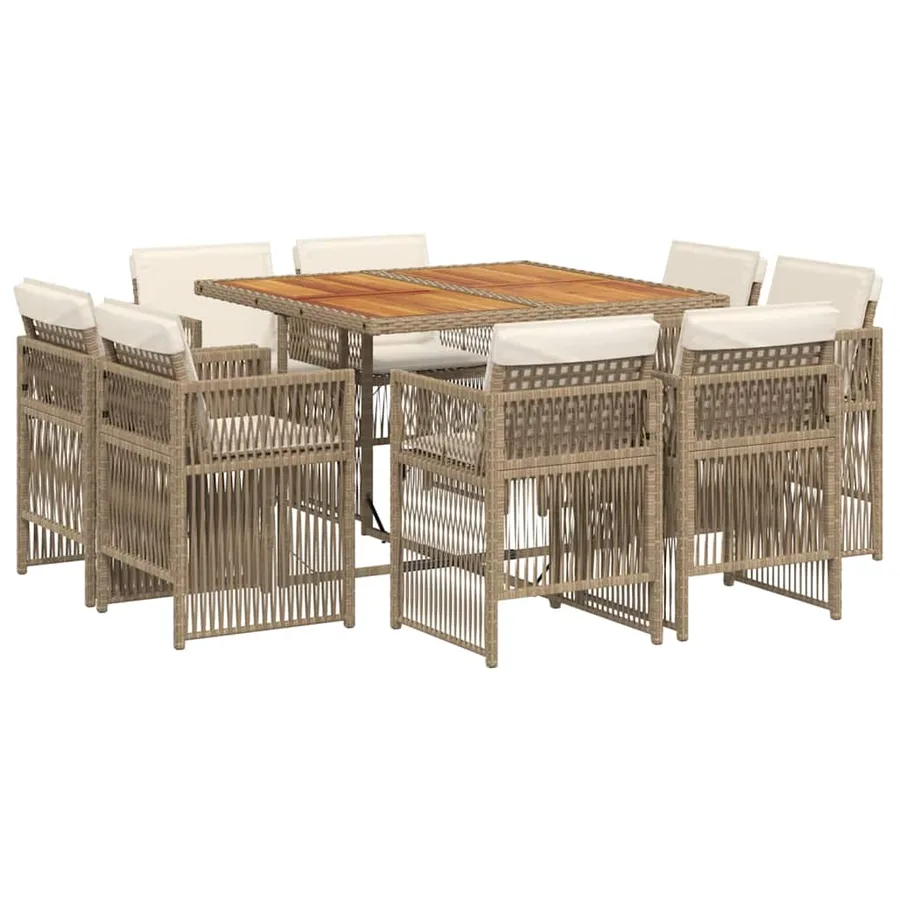 Ensemble à manger de jardin et coussins 9 pcs beige Poly rotin - 2